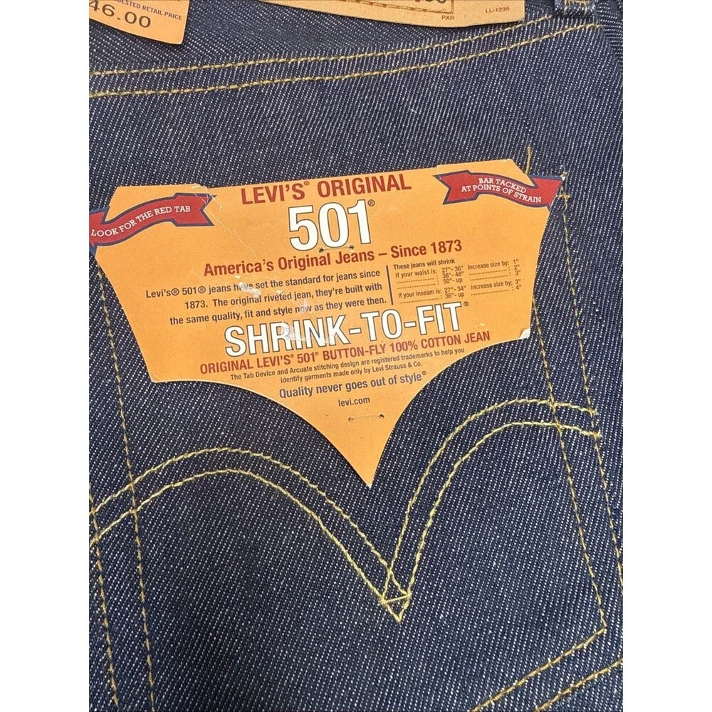 Levis 501xx Jeans Mens 29x33 Blue Shrink To Fit Vintage Denim Button Fly NWT Raw